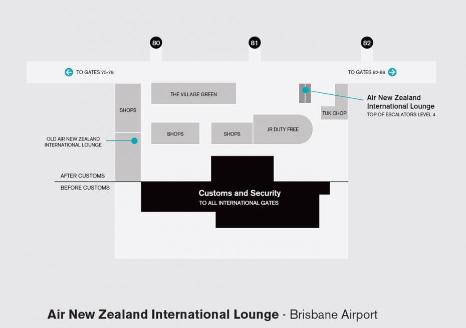 Map of Air New Zealand International Lounge at Brisbane Airport.