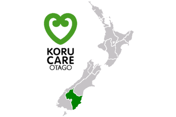 Koru care Otago branch - logo and map